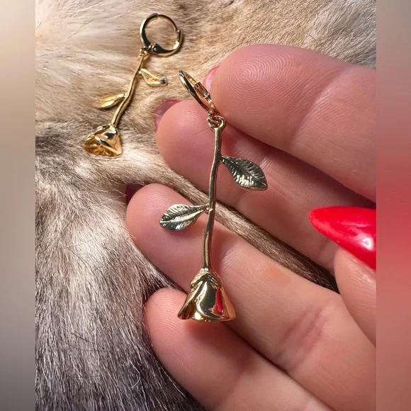 Fashion Nova "Final Rose" Gold Tone Dangle Earrings - Picture 3 of 6